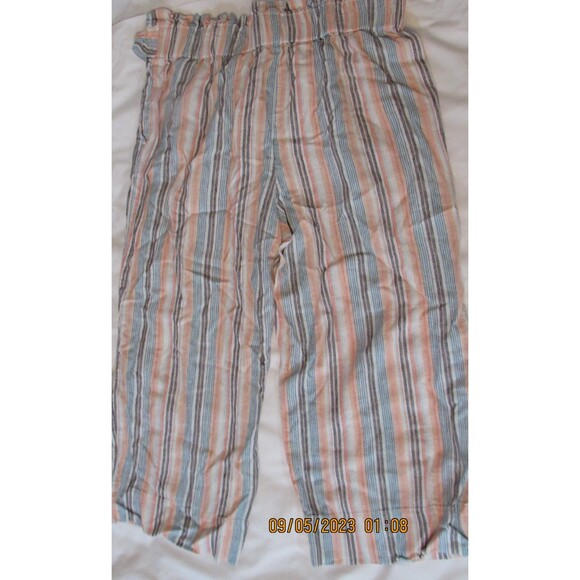 ZAC & RACHEL WOMEN'S CAPRI PANTS SIZE M LINEN BLEND PAPER BAG WAIST TIE - Picture 8 of 9
